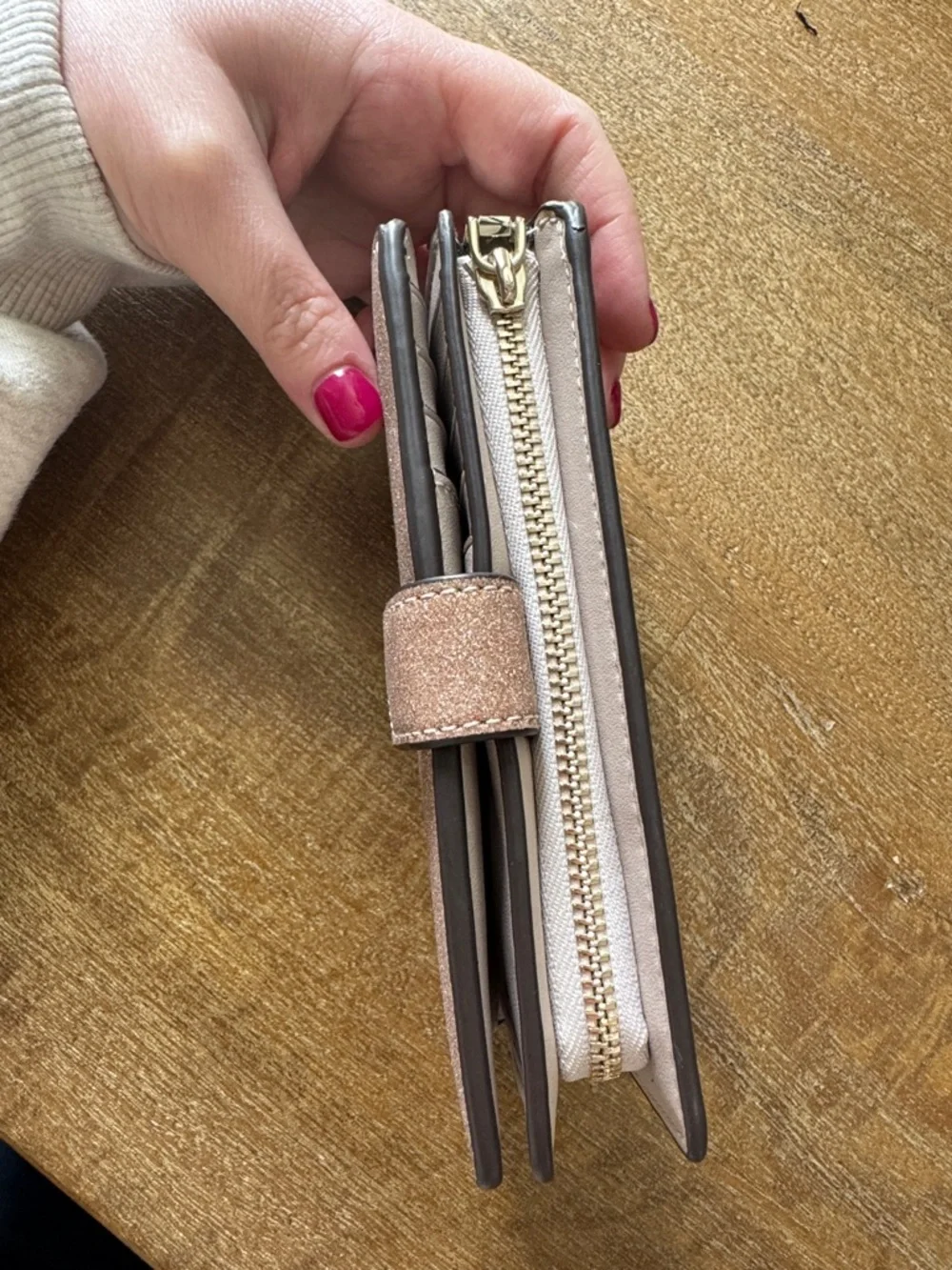 New Kate Spade Rose Gold Glitter Zip-Around Wallet - Picture 3 of 5